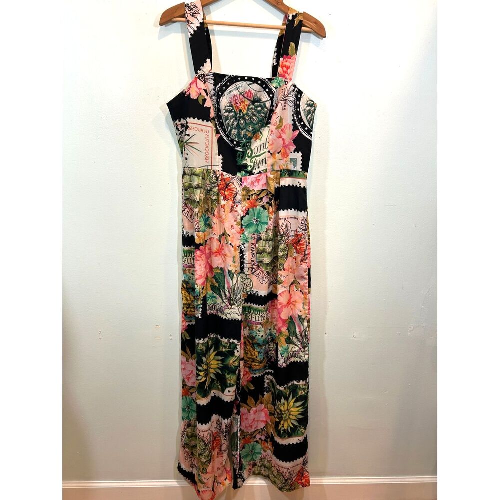 ASOS Colorful Floral Stamp Design Wide Leg Jumper Size 10 Cruise Vacation